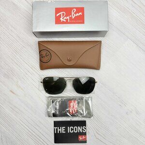 Ray-Ban Caravan Green Lenses Gold Frame Unisex Sunglasses RB3136 001-58